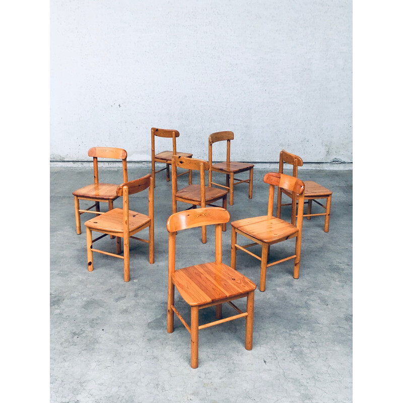 Set of 8 vintage solid pine dining chairs by Rainer Daumiller for Hirtshals Savvaerk, Sweden 1970