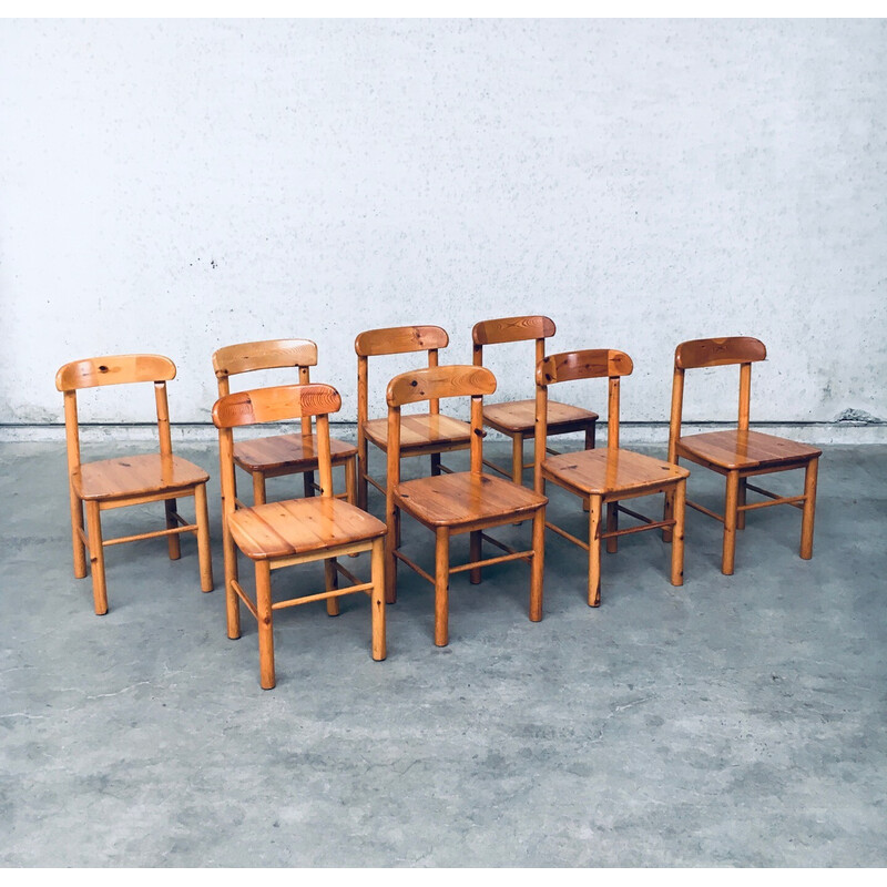 Set of 8 vintage solid pine dining chairs by Rainer Daumiller for Hirtshals Savvaerk, Sweden 1970