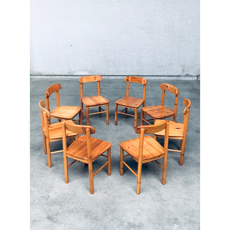 8 Esstischstühle aus massiver Kiefer von Rainer Daumiller für Hirtshals Savvaerk, Schweden 1970