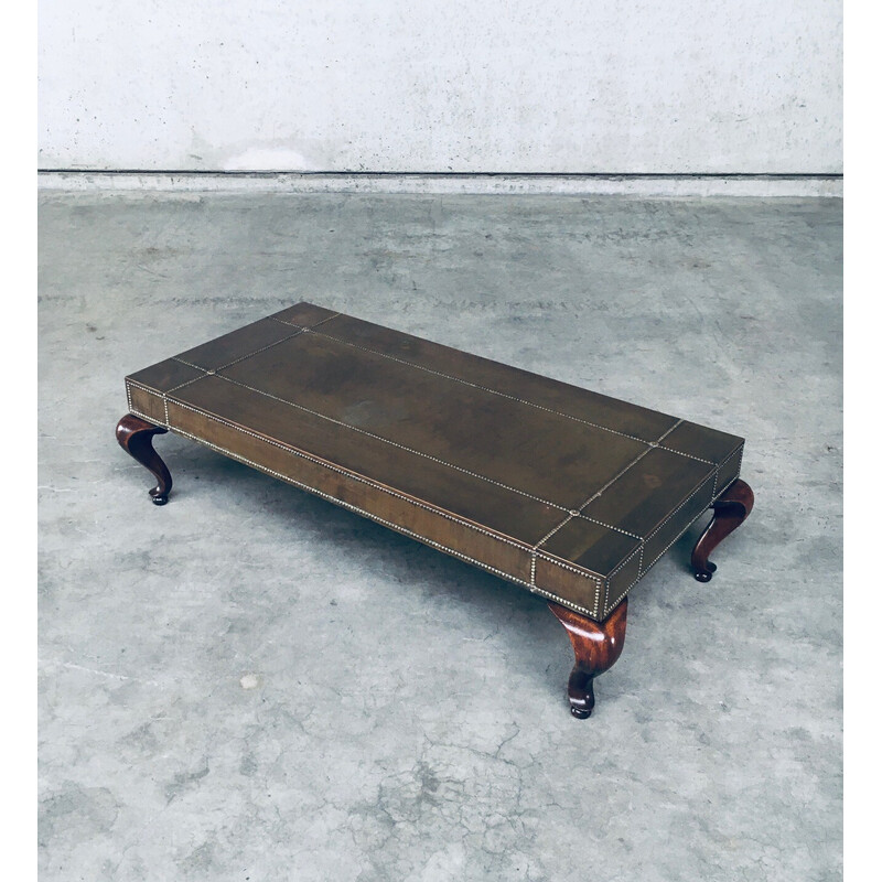 Vintage brass and wood coffee table, France 1960