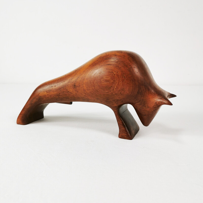 Vintage teak figurine of a bull, Denmark 1960