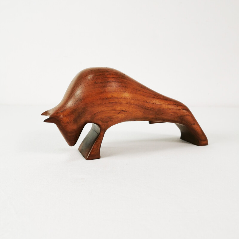 Vintage teak figurine of a bull, Denmark 1960