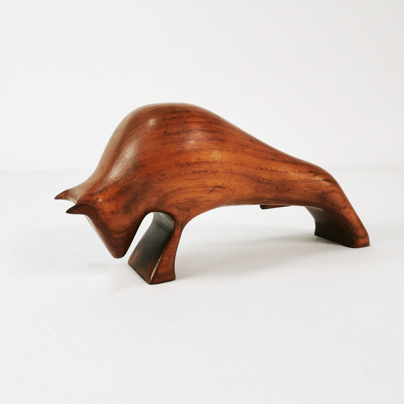 Vintage teak figurine of a bull, Denmark 1960