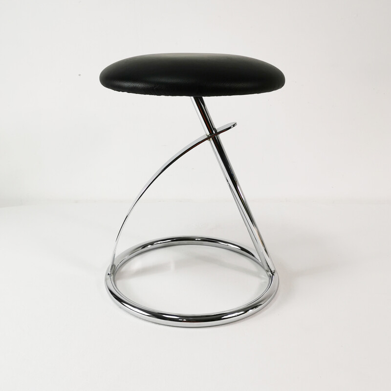 Vintage Zaz stool in chrome metal and eco-leather for Zeftig, Netherlands 2005