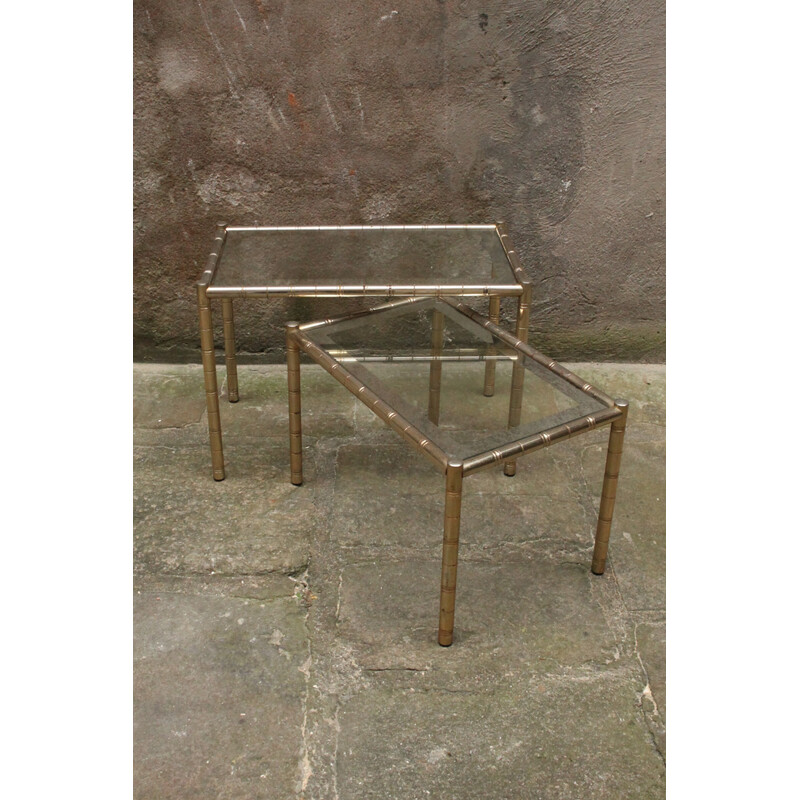 Vintage nesting coffee tables in metal and glass