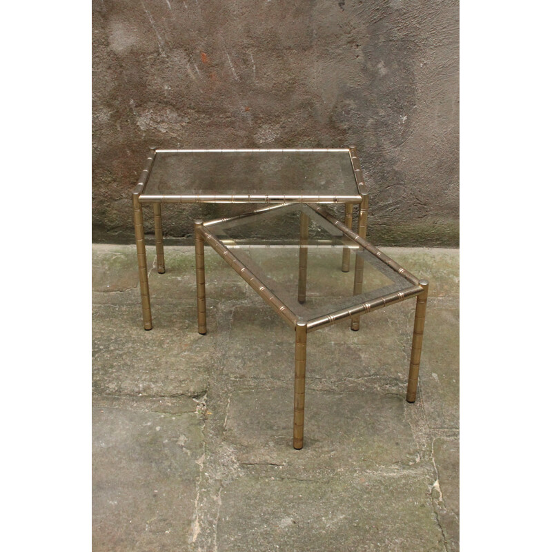 Vintage nesting coffee tables in metal and glass