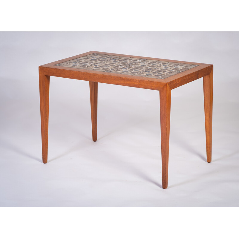 Table basse vintage en teck et céramique par Severin Hansen pour Haslev, Danemark 1960