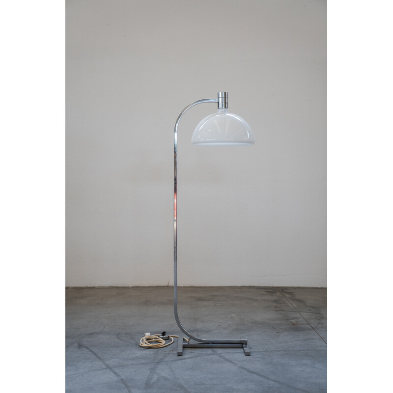 Vintage AM-AS model floor lamp in opaline glass and chrome metal by Franco Albini for Sirrah Italia, Italy 1960