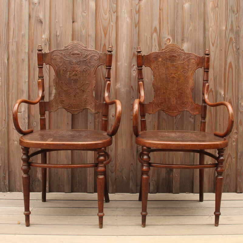 Pair of vintage Art Nouveau bentwood armchairs by Fischel, Austria