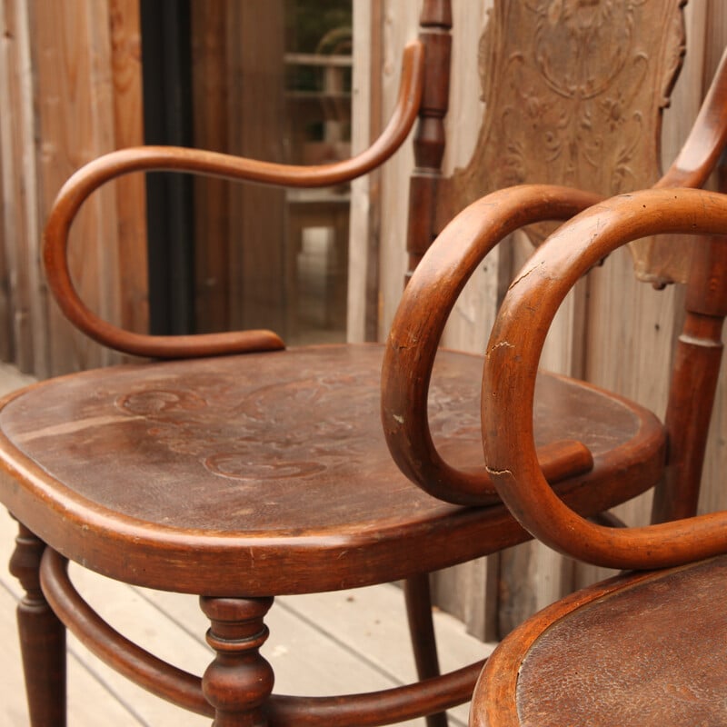 Paar vintage Art Nouveau gebogen houten fauteuils van Fischel, Oostenrijk