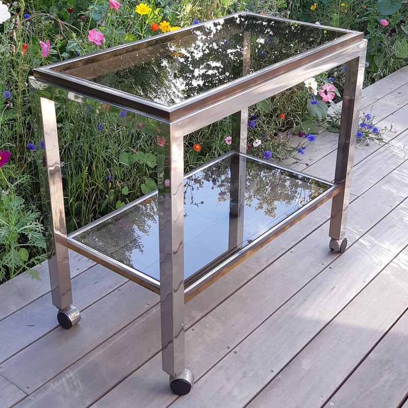 Vintage trolley in chrome metal and smoked glass, Italy 1970