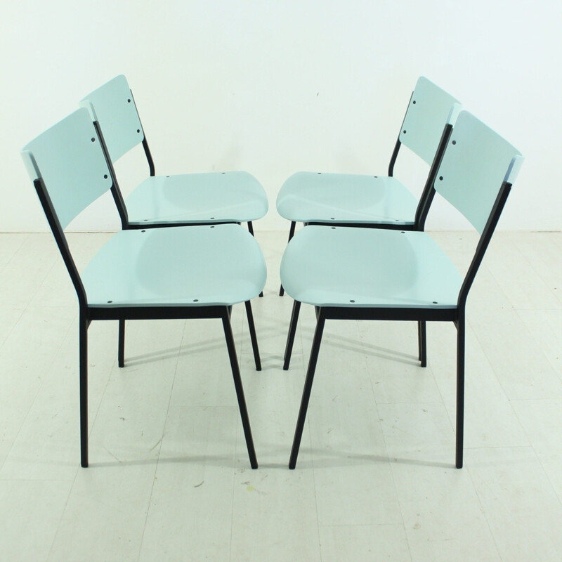 Set of 4 mid-century pastel mint chairs - 1960s