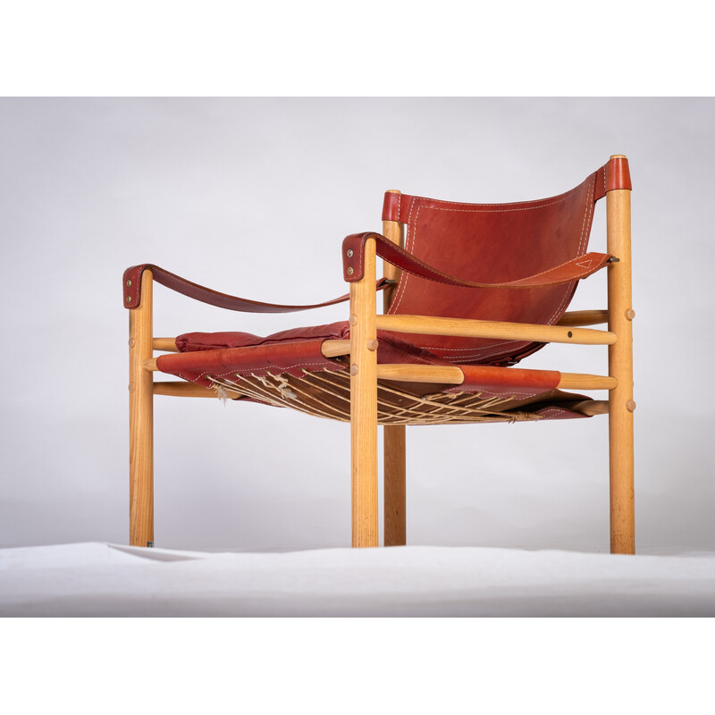 Vintage Sirocco Safari armchair in light ash and leather by Arne Norell for Aneby Mobler, 1964