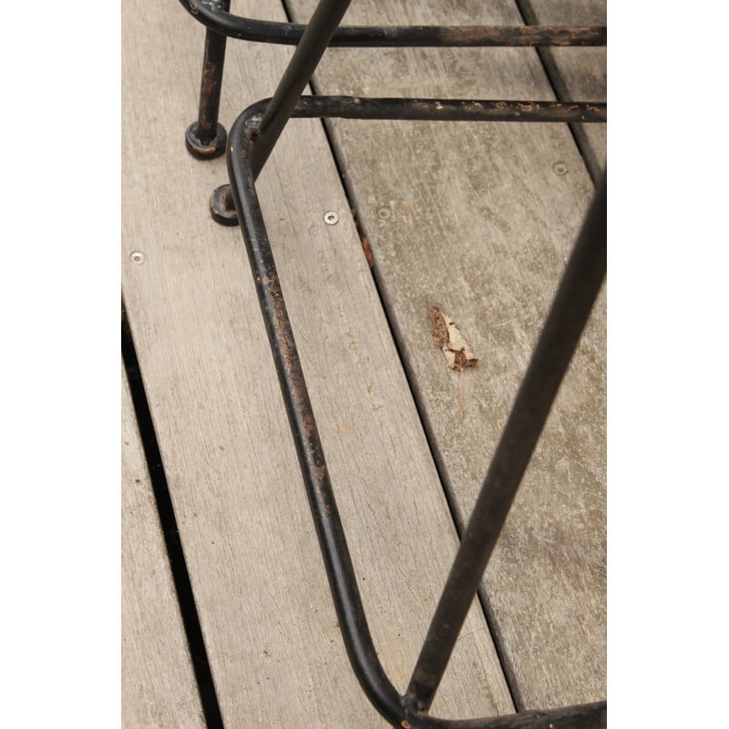 Set of 5 vintage bar chairs in wood and black lacquered metal