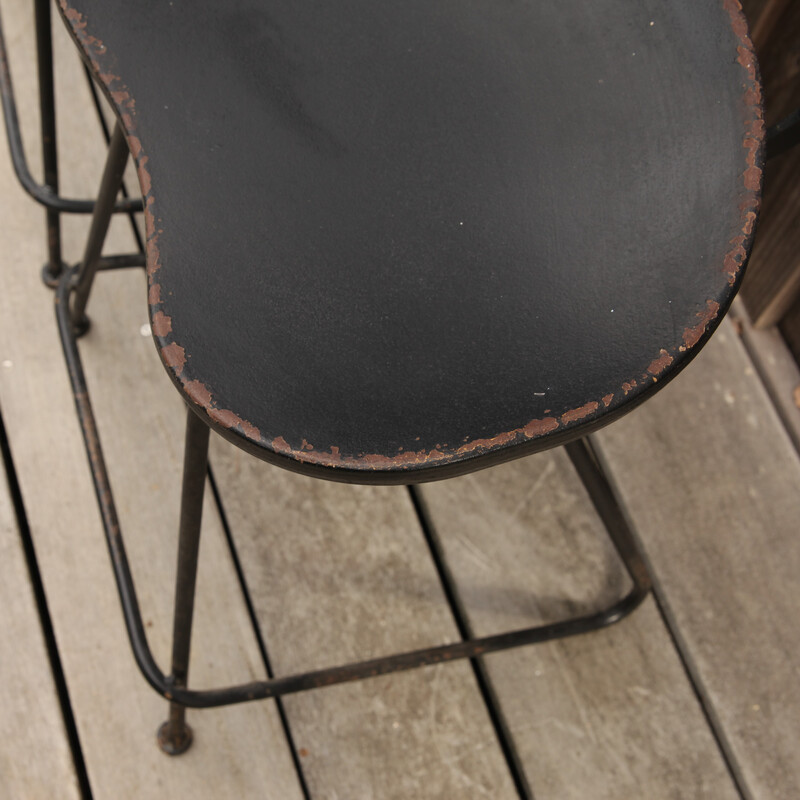 Set of 5 vintage bar chairs in wood and black lacquered metal