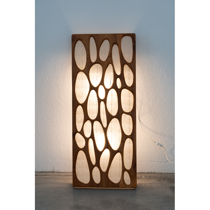 Vintage wall lamp in cherry wood and rice paper, Italy 1980