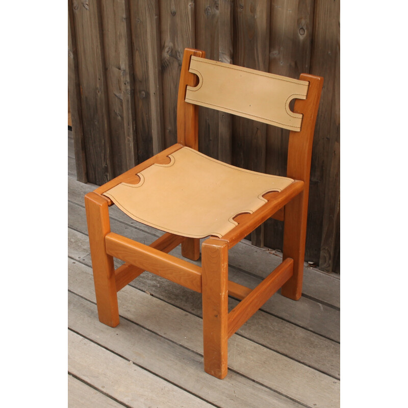 Cadeira vintage em olmo e couro para Maison Regain