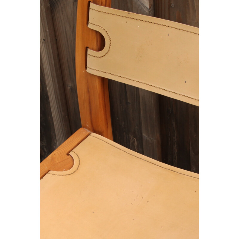 Chaise vintage en orme et cuir pour Maison Regain