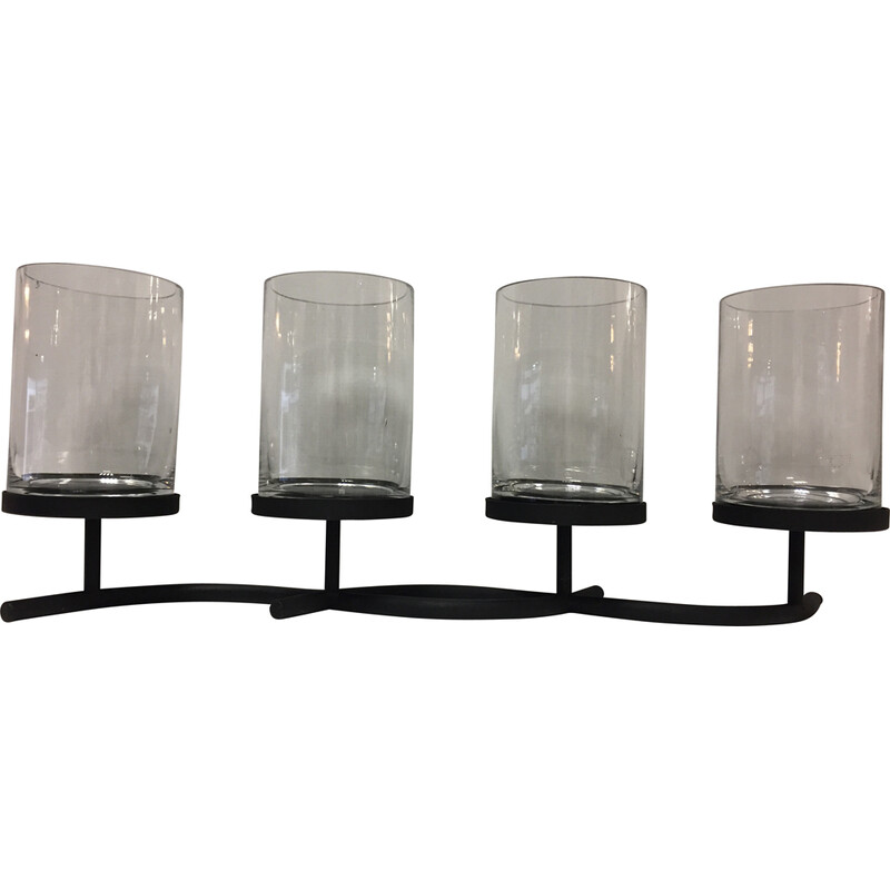Vintage candlestick in blackened metal and glass with 4 lights