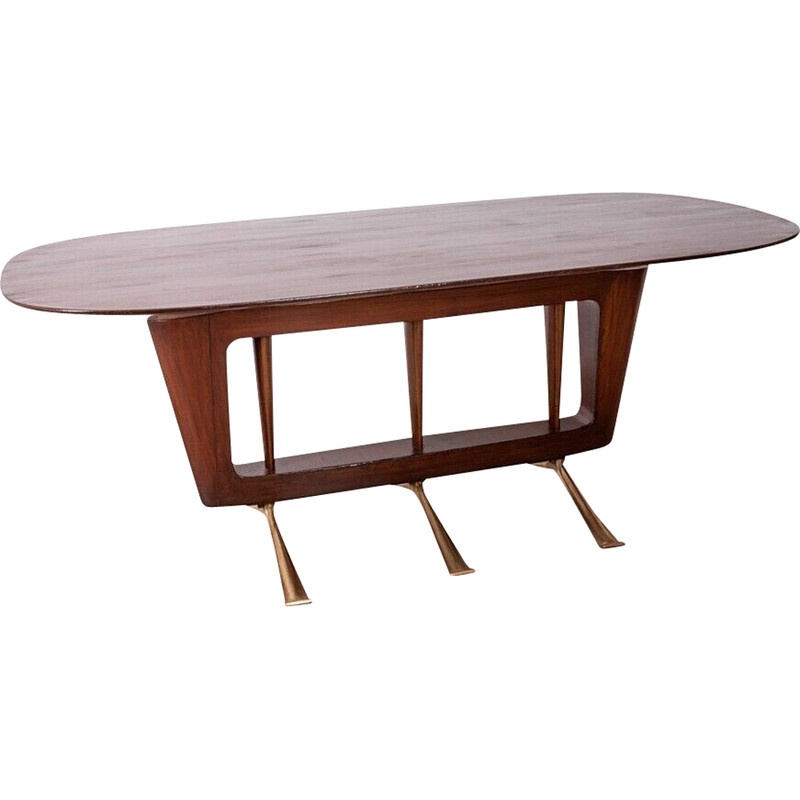 Vintage brass and wood dining table by Melchiorre Bega, 1950
