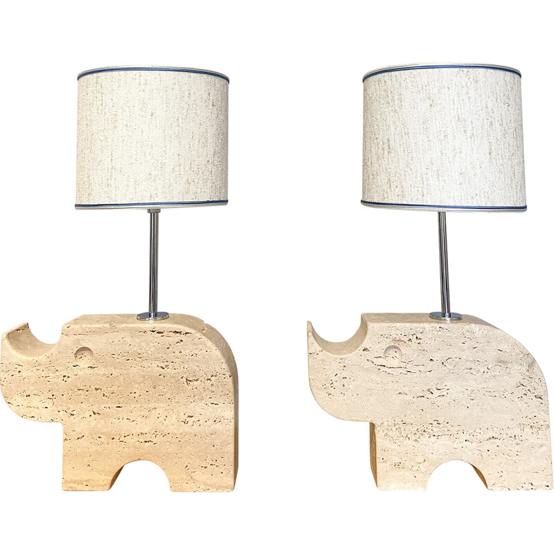 Vintage travertine rhinoceros table lamps by Mannelli Florence, Italy 1970