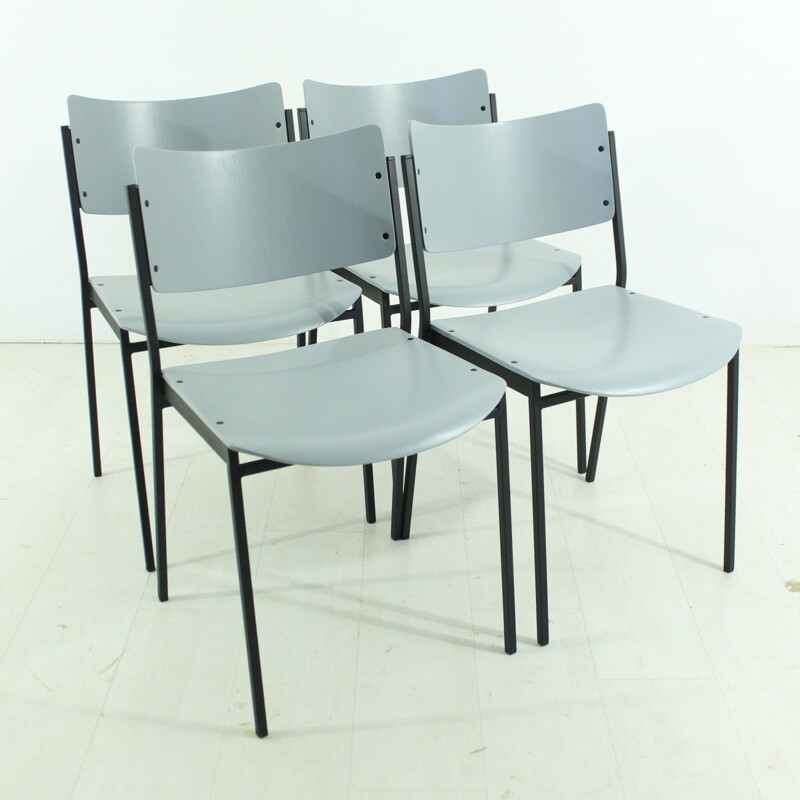 Set of 4 mid-century grey chairs - 1960s