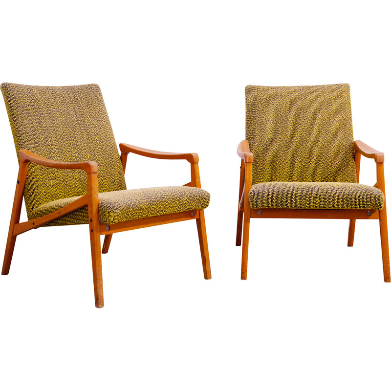 Pair of vintage beech wood armchairs by Jiří Jiroutek for Interiér Praha, Czechoslovakia 1970