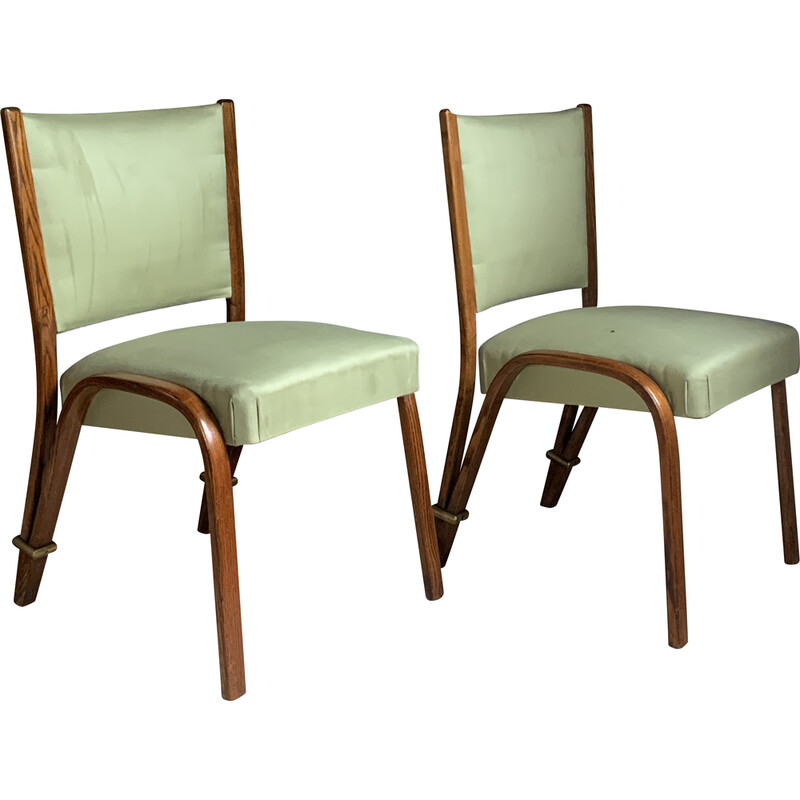 Pair of vintage Steiner chairs in curved ash and imitation leather by Wilhem von Bode for Hugues Steiner, France 1948