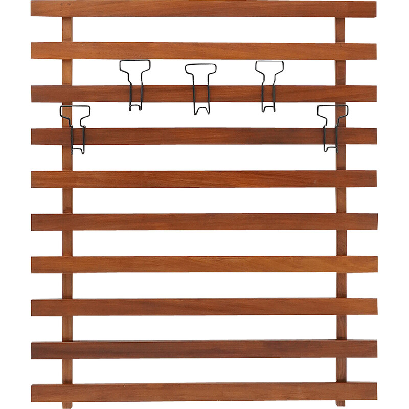 Vintage solid wood and metal hanger with adjustable hooks, Italy 1960