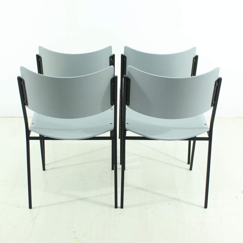 Set of 4 mid-century grey chairs - 1960s