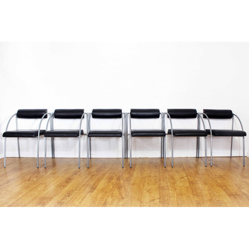 Set of 6 vintage Vienna chairs in gray lacquered metal by Rodney Kinsman for Bieffeplast, 1980