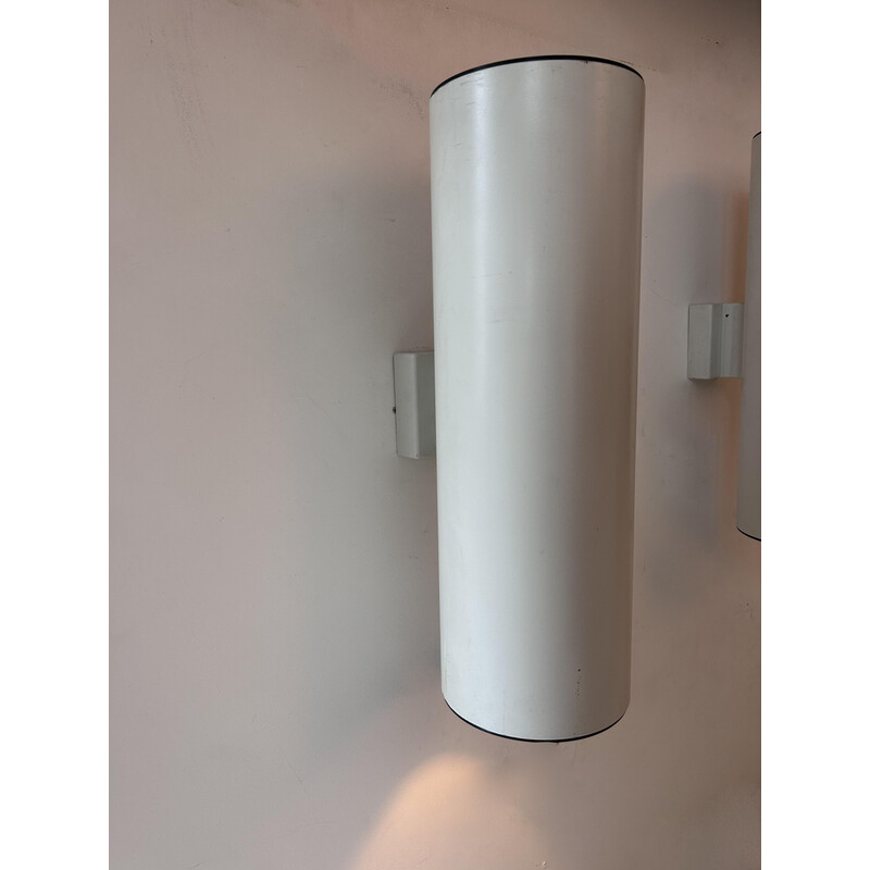 Pair of vintage cylindrical wall lamp in matt white metal for Erco, Germany 1976