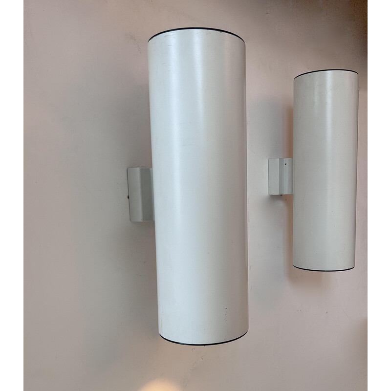 Pair of vintage cylindrical wall lamp in matt white metal for Erco, Germany 1976