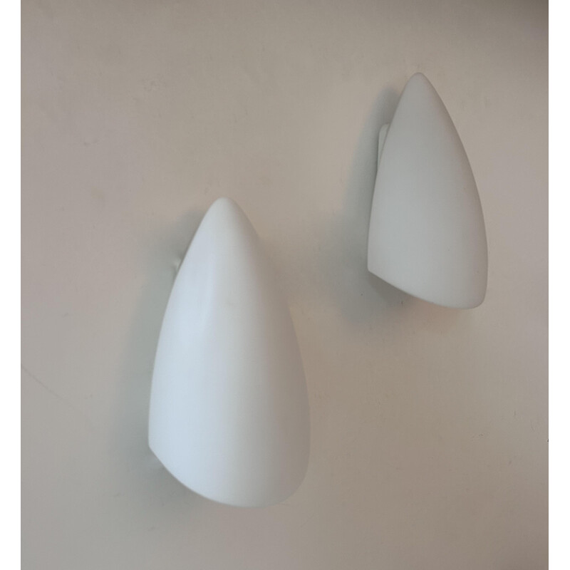 Pair of vintage white opaline glass wall lamp, France 1970