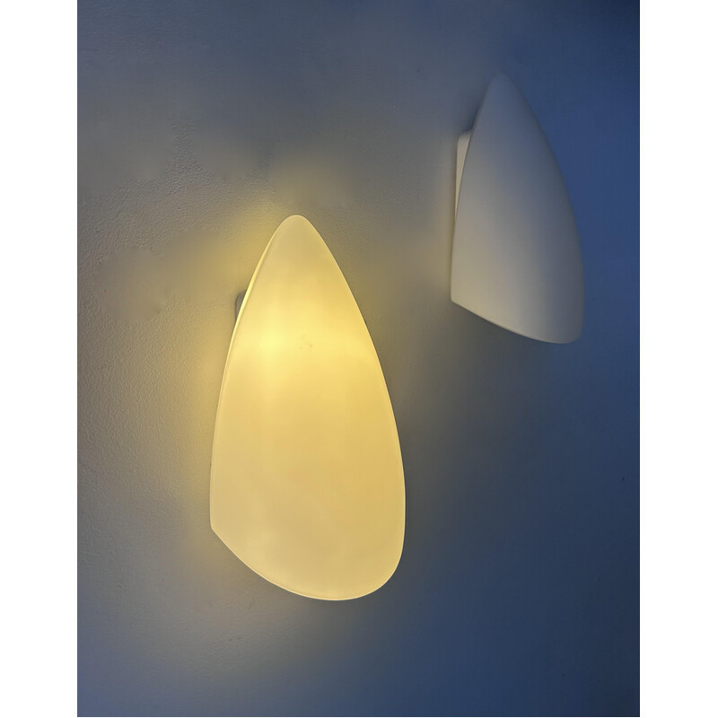 Pair of vintage white opaline glass wall lamp, France 1970