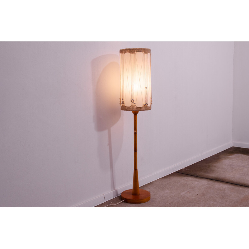 Vintage beech and fabric floor lamp, Czechoslovakia 1970