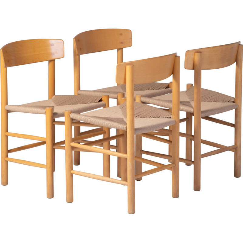 Conjunto de 4 cadeiras de jantar J39 vintage em faia de Børge Mogensen para a FBD