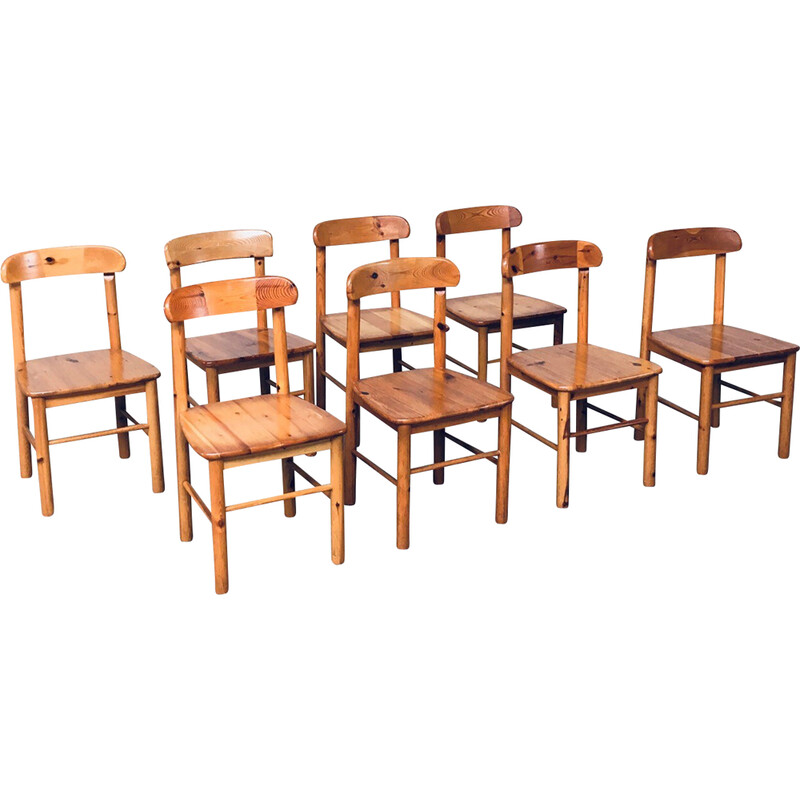 Set di 8 sedie da pranzo vintage in pino massiccio di Rainer Daumiller per Hirtshals Savvaerk, Svezia 1970