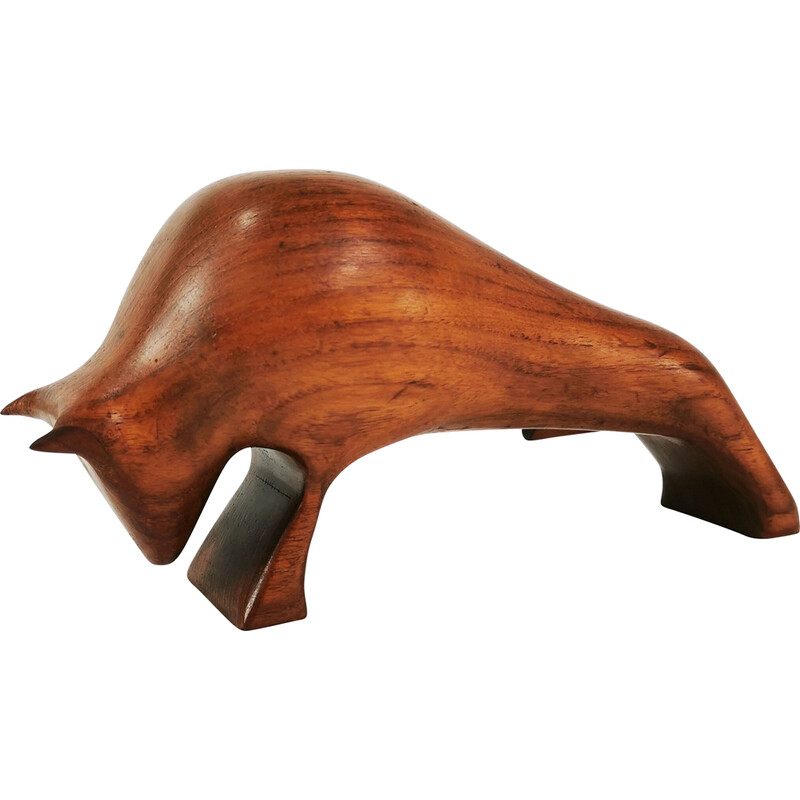 Vintage teak figurine of a bull, Denmark 1960