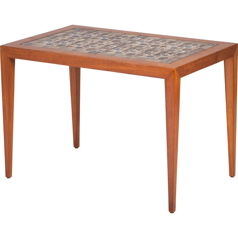 Vintage teak and ceramic coffee table by Severin Hansen for Haslev, Denmark 1960