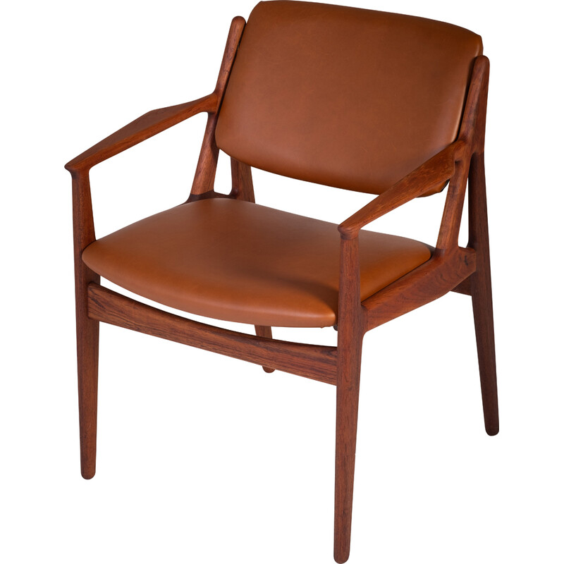 Pair of vintage "Ella" armchairs in teak and leather by Arne Vodder for Vamo, Denmark 1960