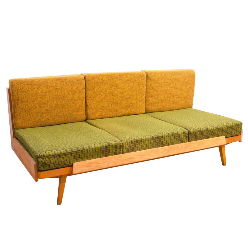 Vintage folding sofa bed in beech wood for Drevotvar, Czechoslovakia 1970