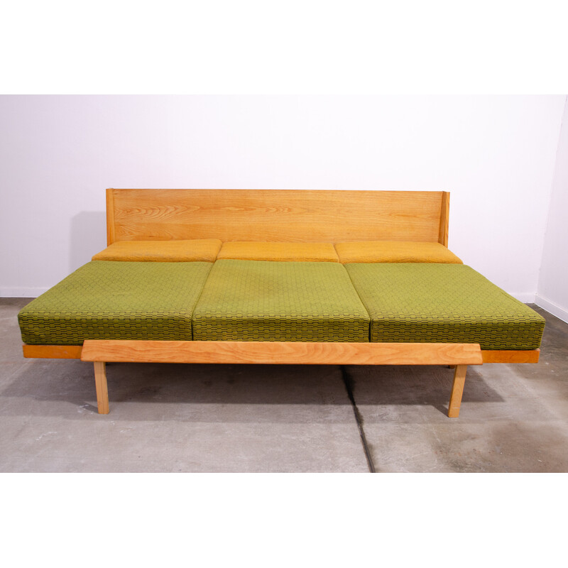 Vintage folding sofa bed in beech wood for Drevotvar, Czechoslovakia 1970