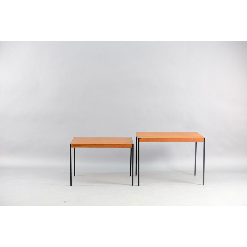 Paire de tables d'appoint vintage en teck et métal, Allemagne 1969