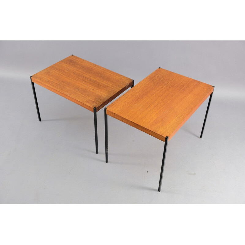 Pair of vintage teak and metal side tables, Germany 1969