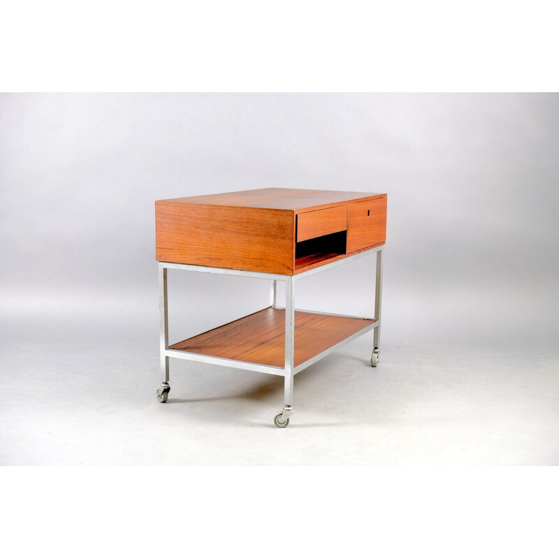 Vintage iron and wood serving cart by Herbert Hirche for Christian Holzäpfel, 1960