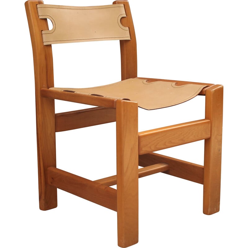 Vintage stoel van iepenhout en leer voor Maison Regain