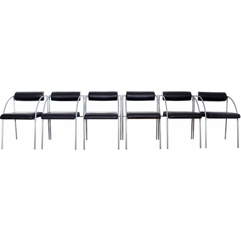 Ensemble de 6 chaises vintage Vienna en métal laqué gris de Rodney Kinsman pour Bieffeplast, 1980