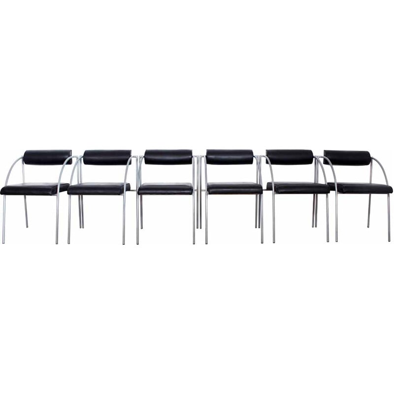 Set of 6 vintage Vienna chairs in gray lacquered metal by Rodney Kinsman for Bieffeplast, 1980