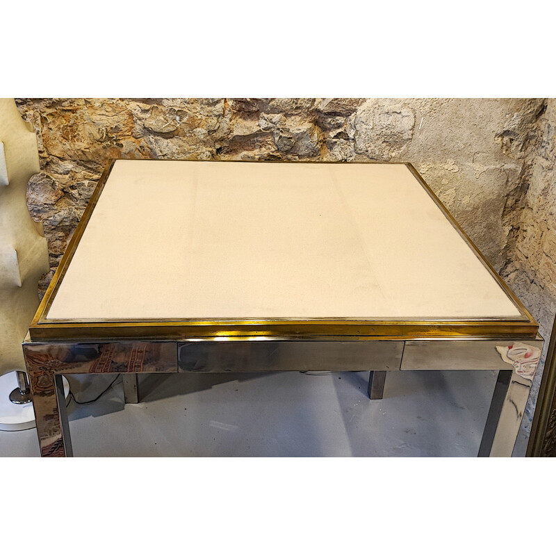 Vintage games table in chrome-plated steel and gilded brass, 1970